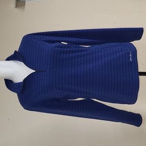 Eddie Bauer royal blue/black striped half-zip microfleece, medium